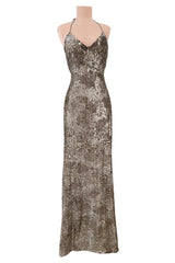 Fall 2015 Ralph Lauren Purple Label Runway Finale Look 43 Bronze Sequin Halter Dress w Open Back