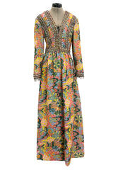 Wonderful 1968 Oscar de la Renta Gold Metallic Thread Silk Brocade Dress w Extensive Beadwork