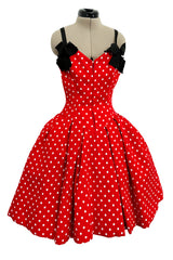 Spring 1988 Christian Lacroix Demi-Couture Runway Red Polkadot Dress w Detachable Sleeves