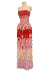 Spring 2019 Esteban Cortazar Runway Strapless Intricately Beaded & Woven Dress w Fringe Skirt