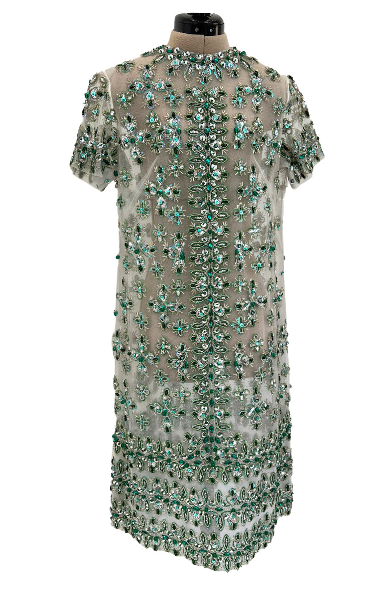Extraordinary Unlabeled Net Pale Green Dress w Extensive Beading & Seq Shrimpton Couture Extraordinary Unlabeled Net Pale Green Dress w Extensive Beading & Seq Shrimpton Couture