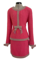 Rare & Extraordinary Spring 1994 Chanel by Karl Lagerfeld Runway Pink Suit w Corded Detail