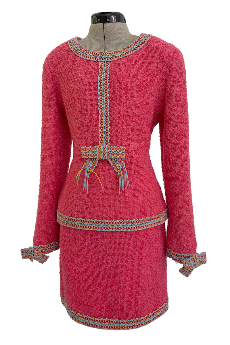 Rare & Extraordinary Spring 1994 Chanel by Karl Lagerfeld Runway Pink Suit w Corded Detail