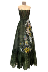 Fall 2019 Valentino by Pierpaolo Piccioli Strapless Strapless Green Dress w Floral Design