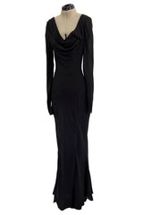 Fabulous Fall 2005 John Galliano Feather Light Bias Cut Black Silk Chiffon Dress w Seaming Detailing