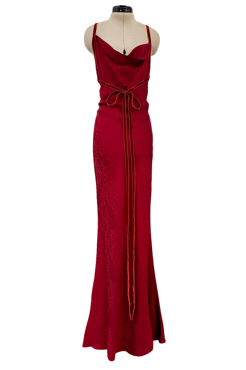 Fall 1999 John Galliano Deep Red Patterned Silk Bias Cut Backless Dres Shrimpton Couture Fall 1999 John Galliano Deep Red Patterned Silk Bias Cut Backless Dres Shrimpton Couture