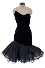 Documented Fall 1987 Emanuel Ungaro Runway Velvet & Lace Mini Dress w Peaked Bodice