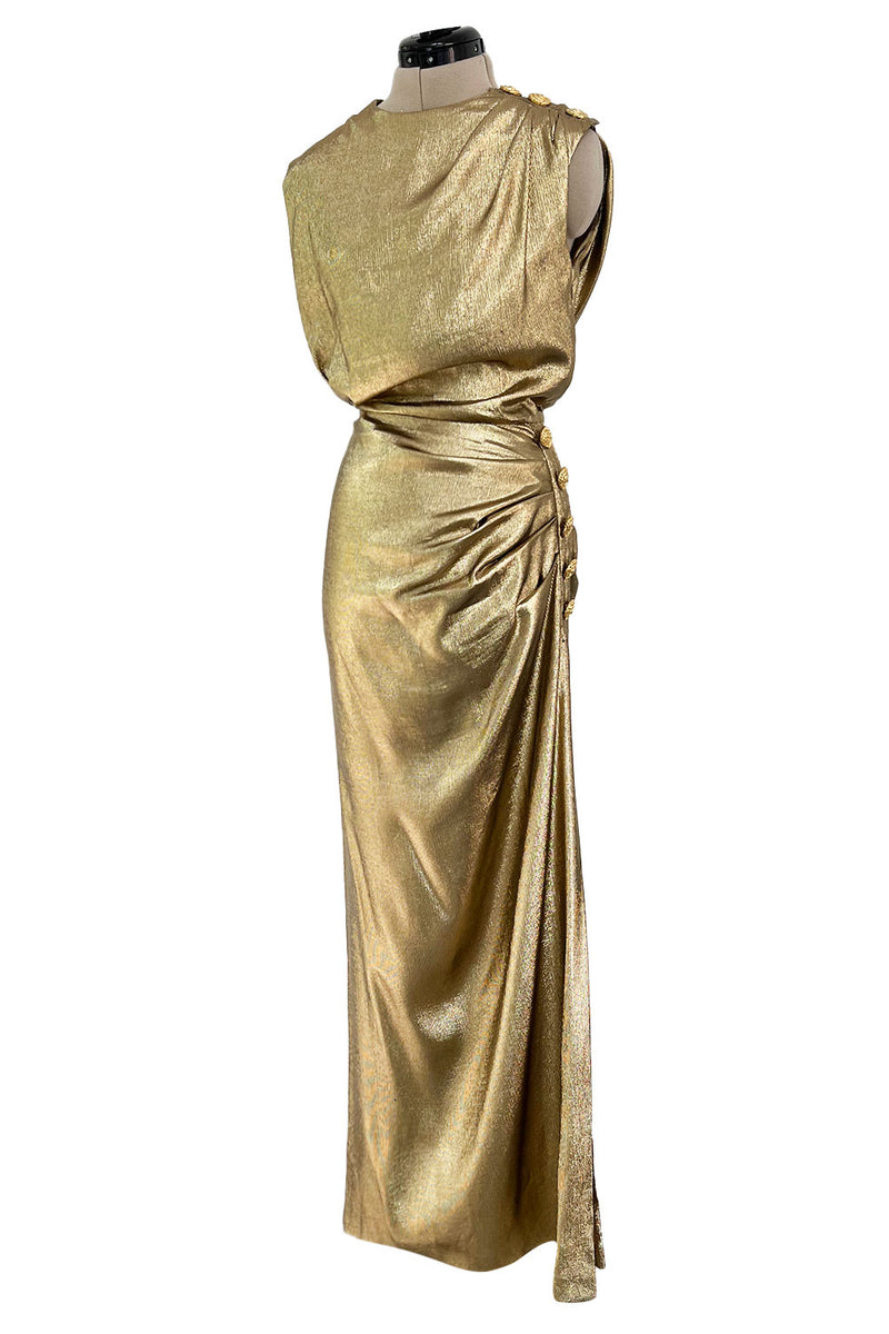 Iconic Fall 1991 Yves Saint Laurent Runway Slinky Gold Lame Dress w Go Shrimpton Couture Iconic Fall 1991 Yves Saint Laurent Runway Slinky Gold Lame Dress w Go Shrimpton Couture