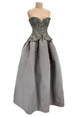 Incredible Fall 1996 Nina Ricci by Gerard Pipart Haute Couture Runway Strapless Silver & Gold Dress