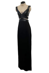 Incredible Fall 2021 Alaia Leather Cut Out Bustier Dress w Cage Back & Hammered Silk Skirt