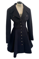 Amazing Fall 1994 Chanel by Karl Lagerfeld Runway Look 20 Deep Blue Black Cashmere Flare Jacket