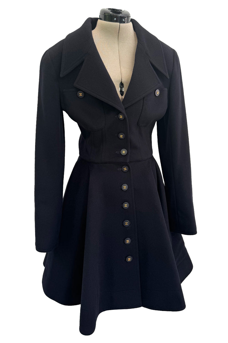 Amazing Fall 1994 Chanel by Karl Lagerfeld Runway Look 20 Deep Blue Black Cashmere Flare Jacket