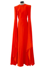Striking Resort 2019 Alex Perry "Abigail" Brilliant Orange Full Length Capes Sleeve Dress w Open Back