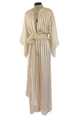 Important & Rare Resort 1976 Halston Couture Ivory Silk Ribbon Chiffon Jumpsuit w Original Sash