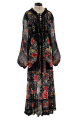 Resort 2017 Roberto Cavalli by Peter Dundas Floral Print Net Dress w Balloon Sleeves