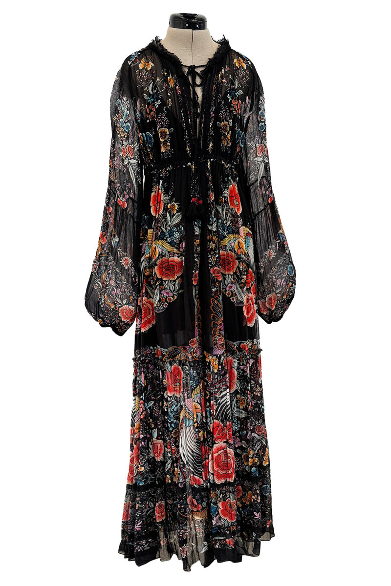 Resort 2017 Roberto Cavalli by Peter Dundas Floral Print Net Dress w Balloon Sleeves