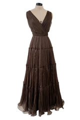Pretty Spring 2012 Oscar de la Renta Runway Look 46 Brown Silk Chiffon Dress
