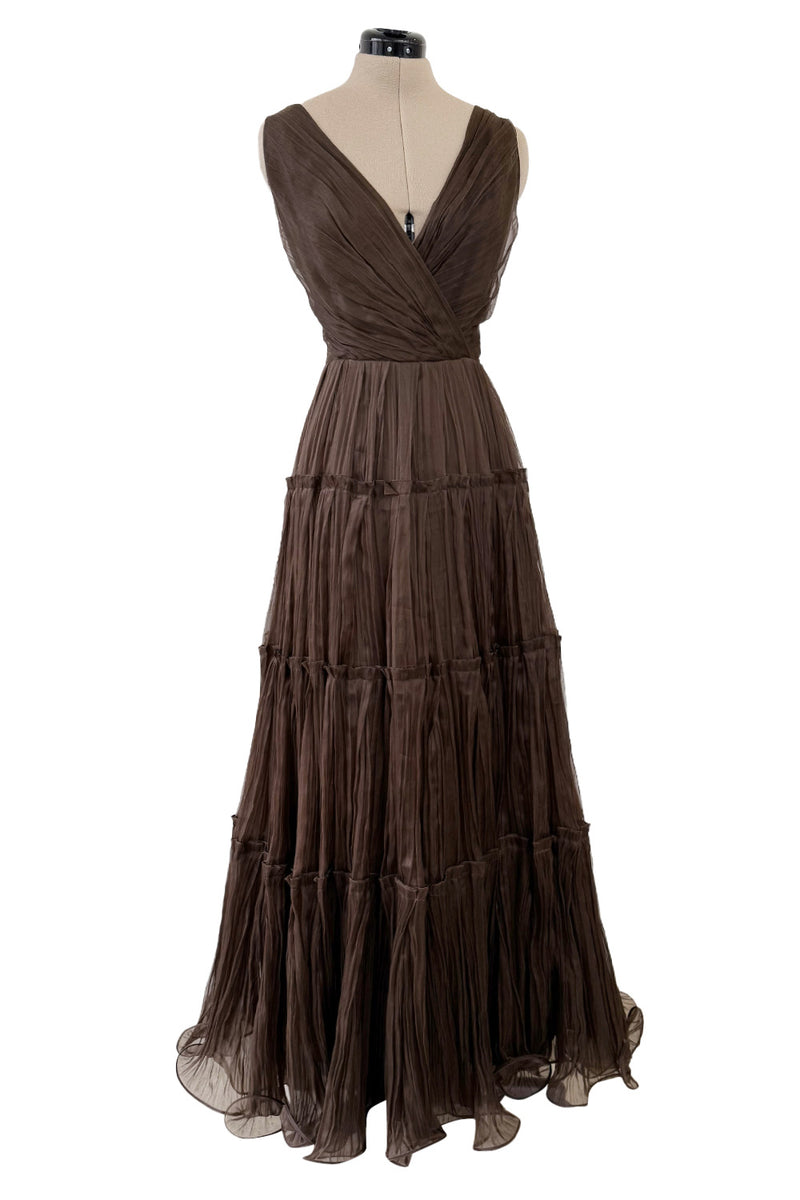 Pretty Spring 2012 Oscar de la Renta Runway Look 46 Brown Silk Chiffon Dress