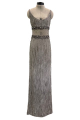 2010s Valentino by Pierpaolo Piccioli & Maria Grazia Chiuri Sequin & Rhinestone Embellished Deep Silver Silk Dress
