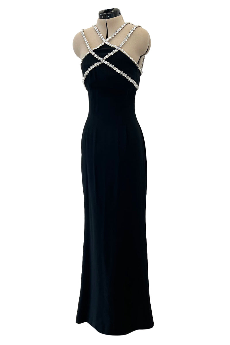 Incredible & Rare Fall 1995 Todd Oldham Runway Black Silk Creoe Dress w Large Crystal Detailing