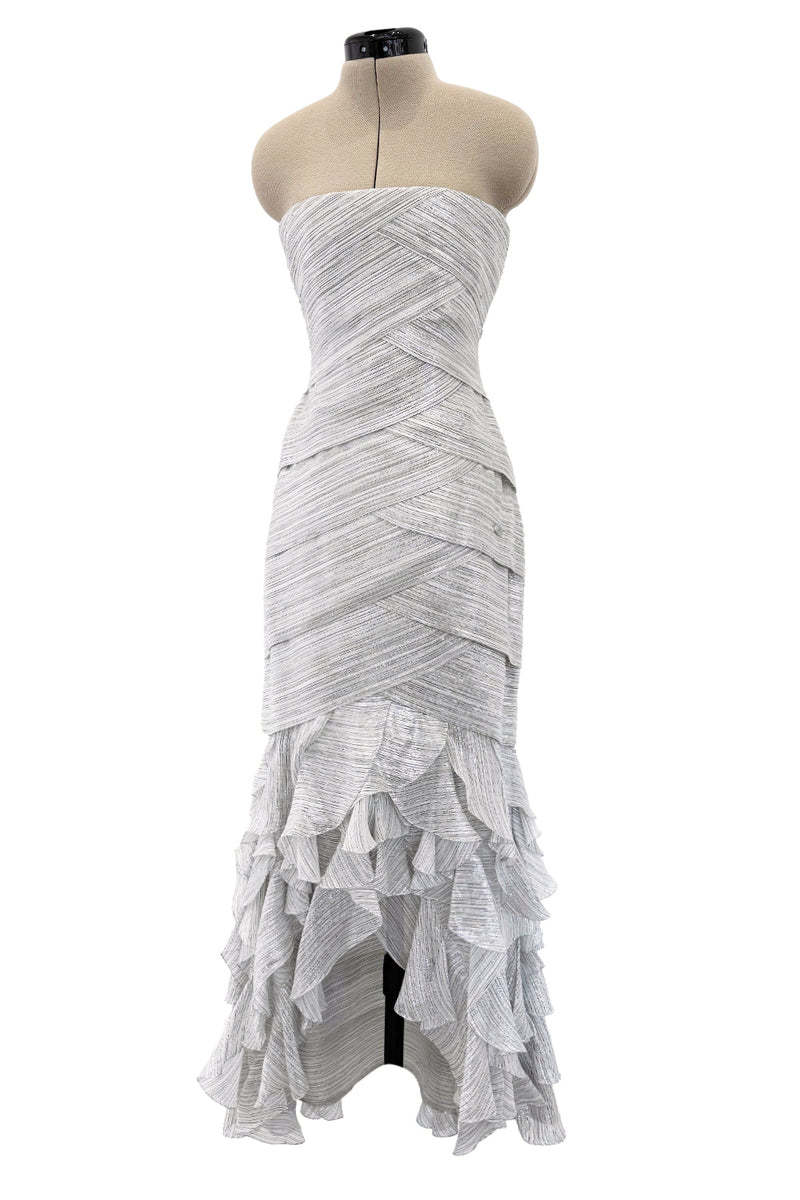 Etheral Spring 2018 Chanel by Karl Lagerfeld Runway Look 89 Finale Strapless Metallic Silver Dress