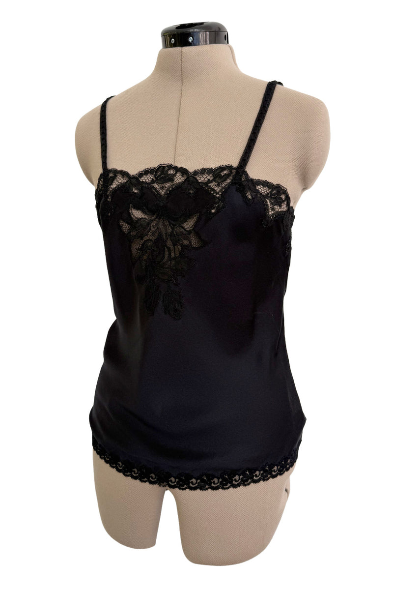 Prettiest Spring 1984 Emanuel Ungaro Haute Couture Black Silk & Handmade Lace Camisole