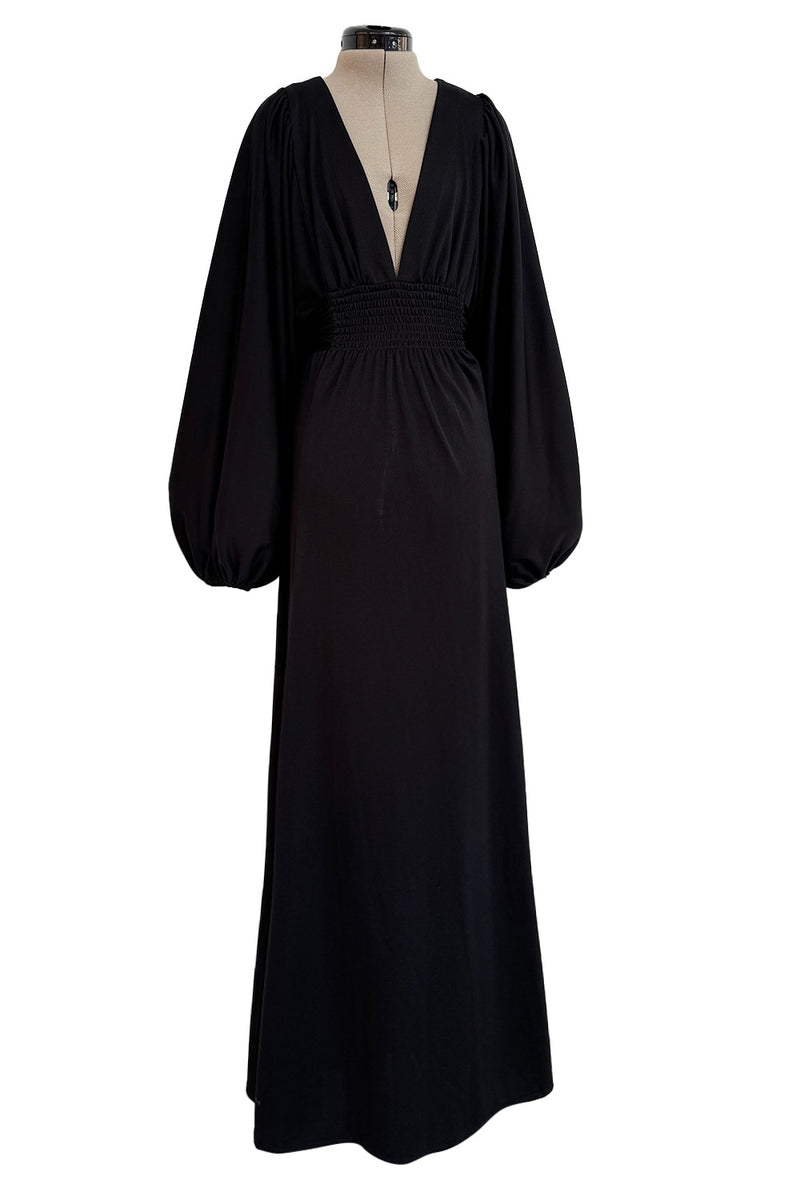 Fabulous 1970s Ossie Clark for Radley Black Jersey Huge Balloon Sleeve Shrimpton Couture Fabulous 1970s Ossie Clark for Radley Black Jersey Huge Balloon Sleeve Shrimpton Couture