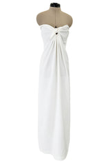 1976 Halston Strapless Iconic Front Tie Bias Cut Dress in White Jersey
