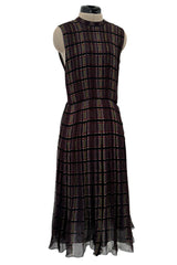 Prettiest Spring 2004 Prada Runway Look 31 Feather Light Grey & Green Silk Chiffon Plaid Dress