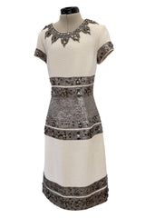 Superb Fall 2007 Oscar de la Renta Runway Look 38 Sequin & Bead on Ivory Boucle Wool Runway Dress