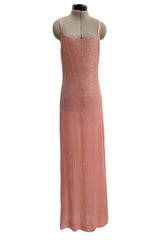 Prettiest Spring 1974 Halston Couture Pale Pastel Peach Iridescent Sequin Easy-to-Wear Tank Dress