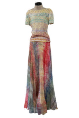 Outstanding Spring 2001 Oscar de la Renta Runway Look 38 Sequin Detailed Sweater & Silk Skirt Set