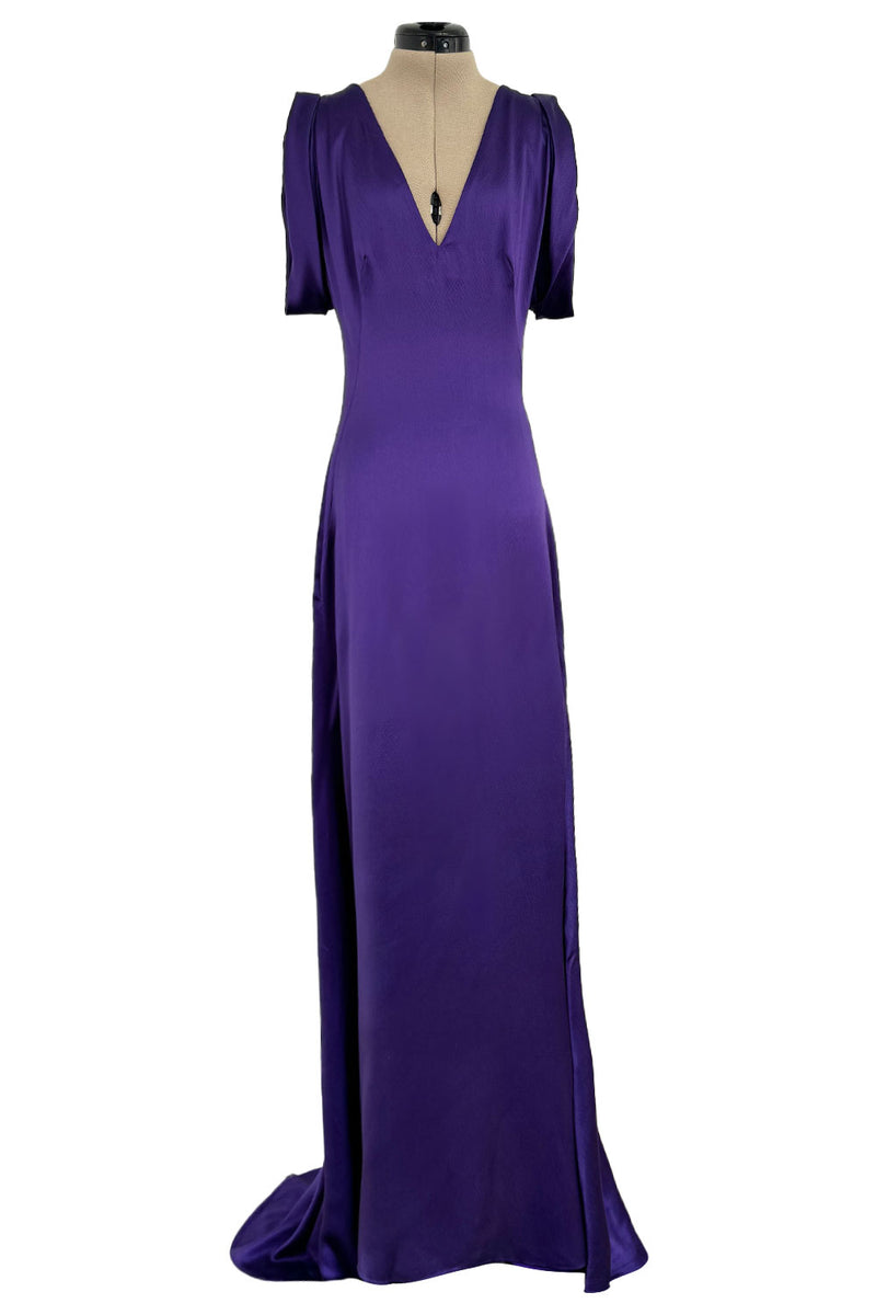 Beautiful 2007 Alexander McQueen Purple Bias Cut Liquid Silk Satin Dress w Amazing Sleeves