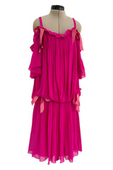 Prettiest circa Spring 1978 Christian Dior by Marc Bohan Pink Silk Chiffon Dress w Ribbon Detailing