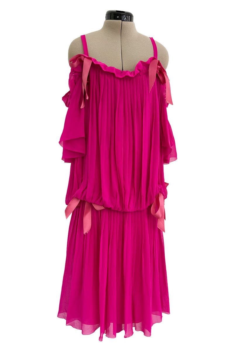 Prettiest circa Spring 1978 Christian Dior by Marc Bohan Pink Silk Chiffon Dress w Ribbon Detailing