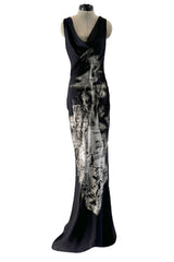Iconic 2007 Alexander McQueen Fairy / Skeleton Castle Print Silk Bias Cut