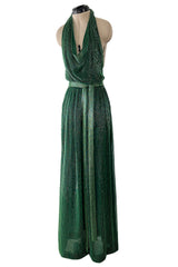 Phenomenal & Rare 1979 Halston Couture Andy Warhol Filmed Green Beaded Halter Dress w Open Back