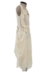 Fall 2007 John Galliano Ivory Silk Chiffon & Lace Dress w Silk Rosettes