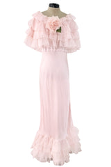 Prettiest Fall 2022 Rodarte Runway Look 9 Pink Silk Dress w Chiffon Ruffle & Flower Detail