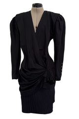 Fabulous Spring 1985 Emanuel Ungaro Haute Couture Runway Black Stripe Jacket & Skirt Set