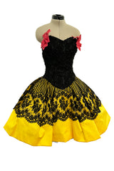 Rare Spring 1988 Christian Lacroix Demi-Couture Luxe Label Strapless Mini Dress w Lace & Bow Details