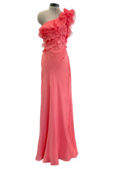 Prettiest Spring 2011 Valentino by Pierpaolo Piccioli & Maria Grazia Chiuri Pastel Coral Ruffled One Shoulder Silk Chiffon Dress
