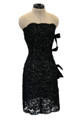 Fall 1998 Yves Saint Laurent Black Strapless Gold & Black Cord Dress w Side Bows