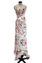 Phenomenal Spring 2006 Roberto Cavalli Pink Floral Print on Ivory Jersey Dress (Copy)