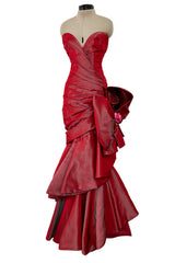 Exceptional Fall 1991 Emanuel Ungaro Haute Couture Runway Strapless Hand Draped Iridescent Silk Dress w Bow