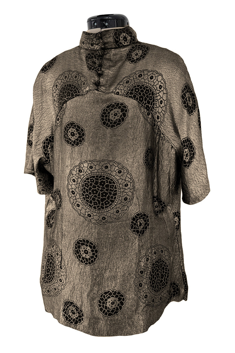 Decadent 1920s Unlabeled Real Metal Thread Metallic Lame & Black Pattern Easy Fit Top