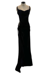 Outstanding Spring 2006 Roberto Cavalli Black Silky Jersey Corset Bodice Dress w Gold Hardware Detailing