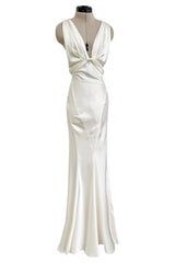 Iconic Spring 2006 Roberto Cavalli Front Plung & Open Back Heavily Detailed w Rhinestone Bias Cut Ivory Silk Dress