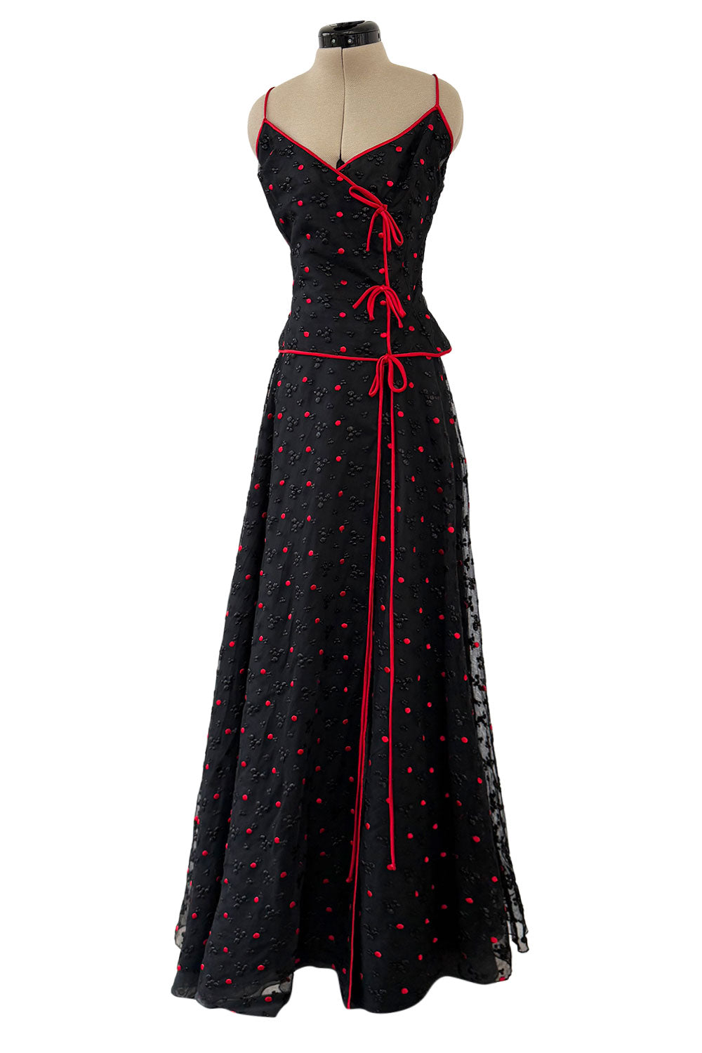 Fantastic 1970s Stavropoulos Wrap Skirt and Top Set w Embroidered Red Shrimpton Couture Fantastic 1970s Stavropoulos Wrap Skirt and Top Set w Embroidered Red Shrimpton Couture
