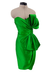 Superb Fall 1987 Yves Saint Laurent Haute Couture Green Version of Runway Dress w Silk Bow